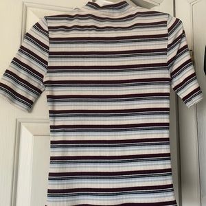 Striped short sleeve mock neck top